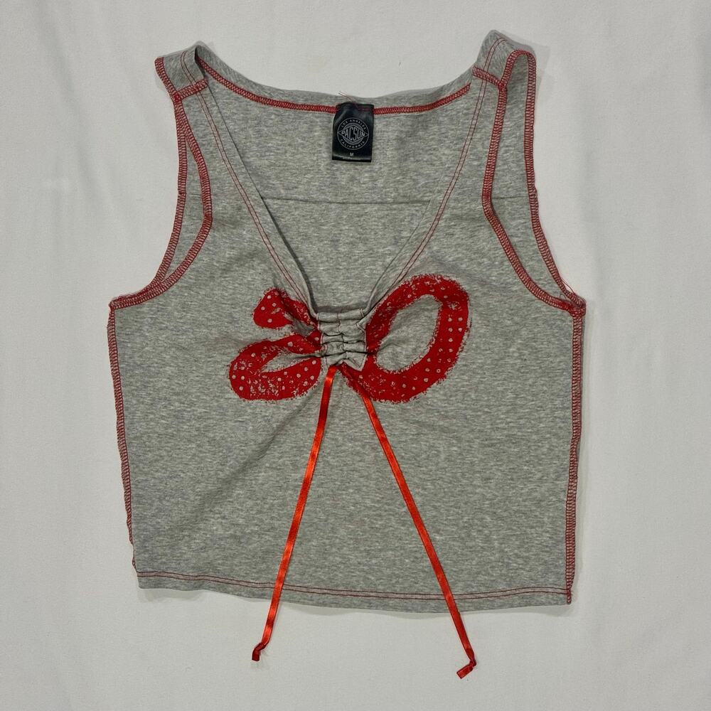 vintage y2k pacsun heather grey ribbon tie front baby tee tank top medium
